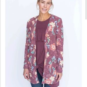 Agnes & Dora Purple Floral Essential Cardigan NWT